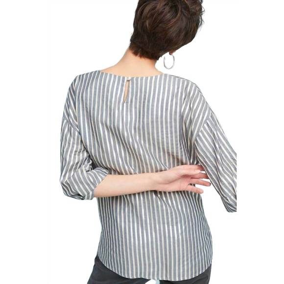 NEW EVA FRANCO yang top front tie blouse in stripe gold  lurex - Picture 4 of 4